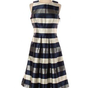 Eliza J navy, silver, cream metallic stripe dress, looks brand new! Size 4